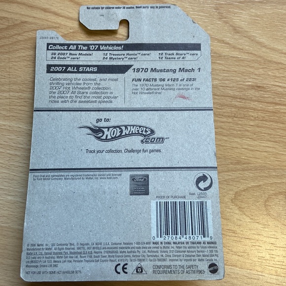 Hot Wheels 2007 ALL STARS Blue '70 FORD MUSTANG MACH 1 Diecast 1:64 #125 / 223 - Picture 2 of 2
